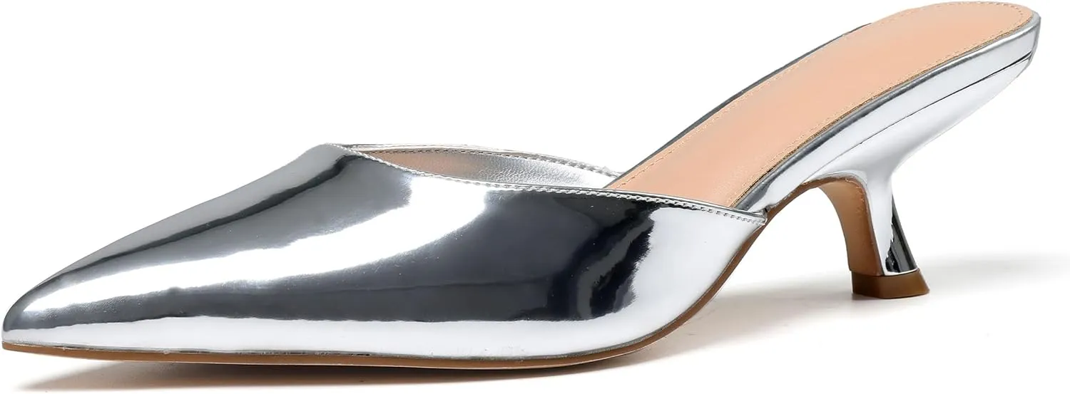 Summer Slingback Kitten Heels for Women, Pointed Closed Toe Slip On Mules Heels Trendy Party Dress Mesh Pumps Shoes
