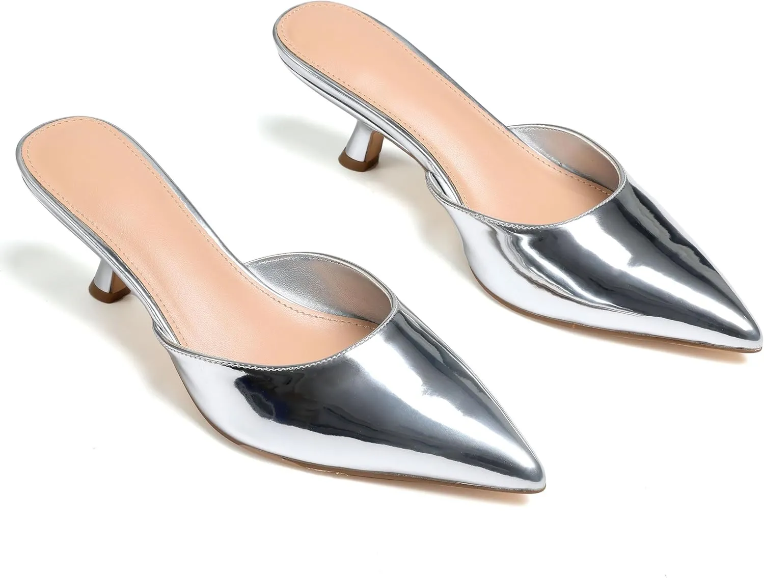 Summer Slingback Kitten Heels for Women, Pointed Closed Toe Slip On Mules Heels Trendy Party Dress Mesh Pumps Shoes