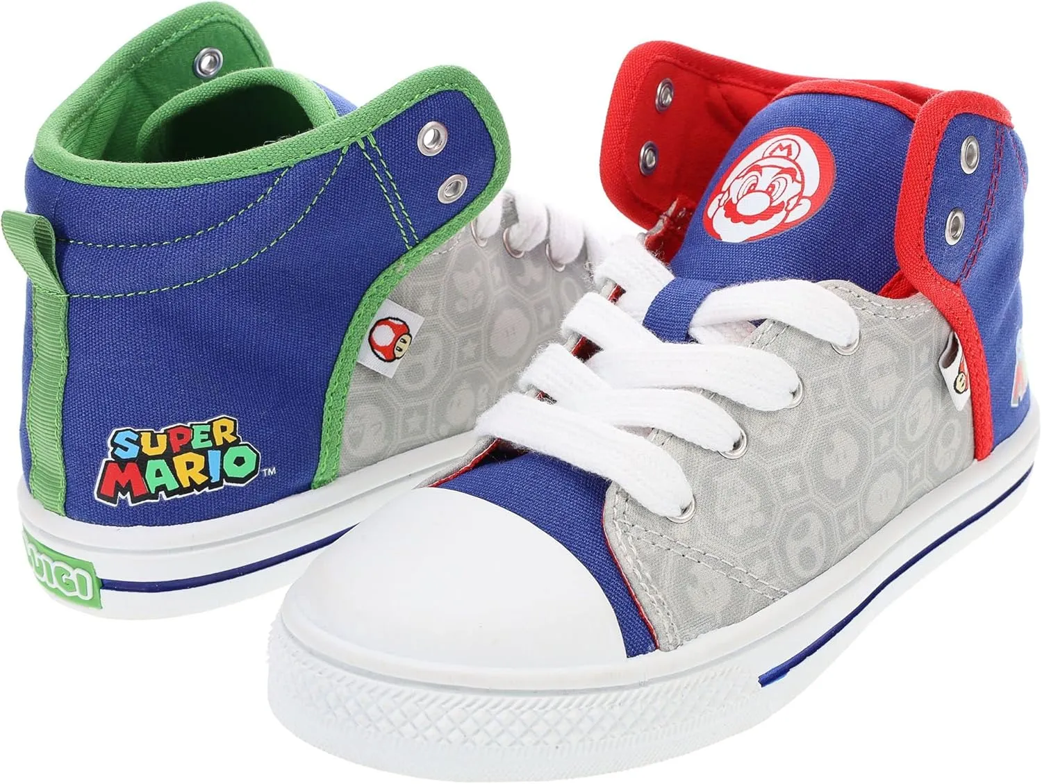 SUPER MARIO Brothers Mario Luigi Kids Shoe, Nintendo Hi Top Sneaker Laces,Toddlers Kids, Size 7 to 12