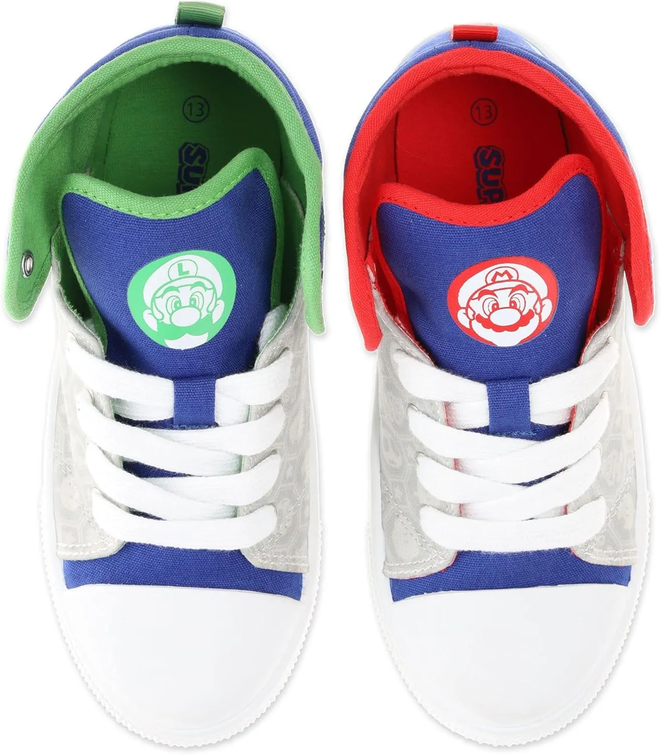 SUPER MARIO Brothers Mario Luigi Kids Shoe, Nintendo Hi Top Sneaker Laces,Toddlers Kids, Size 7 to 12