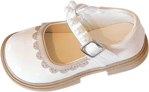 Toddler Baby Mary Jane Shoes Girls Flower Dress Shoes Wedding Party School Softy Ankle Pearl Strap Ballet Flats