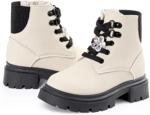 Toddler Boots Girl Side Zipper Lace Up Dress Combat Boots for Toddler/Little Kid/Big Kid