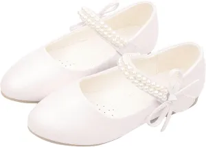 Toddler Flower Girl Dress Shoes Little Girl Ballet Flats Pearl Strap Girls Dress Shoes for Wedding Party