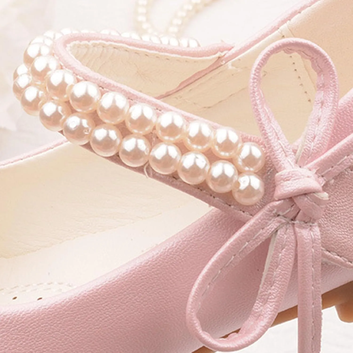Toddler Flower Girl Dress Shoes Little Girl Ballet Flats Pearl Strap Girls Dress Shoes for Wedding Party
