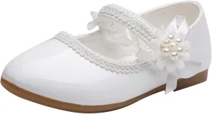 Toddler Girls Dress Shoes Toddler Kid Mary Jane with Pearls Low Heels Pumps for Flower Girl Wedding Party