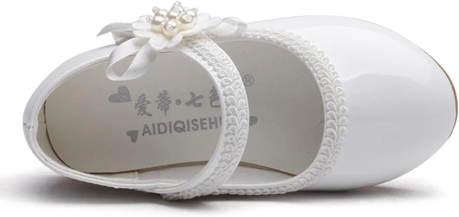 Toddler Girls Dress Shoes Toddler Kid Mary Jane with Pearls Low Heels Pumps for Flower Girl Wedding Party