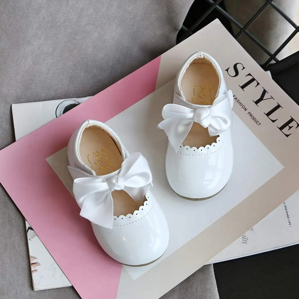 Toddler Girls Patent Bow Mary Jane Ballet Flats Flower Girl Dress Shoes Wedding Party School Shoes Baby Church Shoes