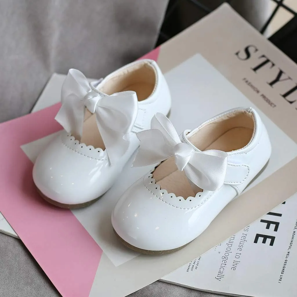 Toddler Girls Patent Bow Mary Jane Ballet Flats Flower Girl Dress Shoes Wedding Party School Shoes Baby Church Shoes