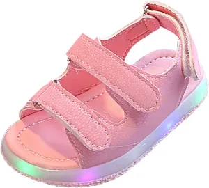 Toddler Light Up Sandals, Slip On Non Slip Adjustable Strap Open Toe Beach Water Shoes, Kids Cute Luminous Sandals
