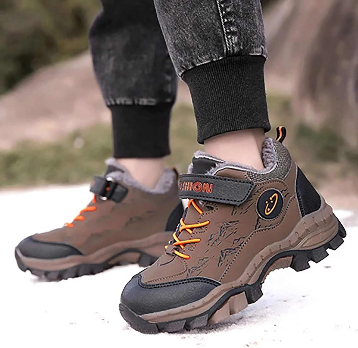 Toddler Snow Boots Cozy Fleece Snow Boots Non-Slip Walking Shoes Faux Fur Lined Outdoor Ankle Boots Hiking Shoes