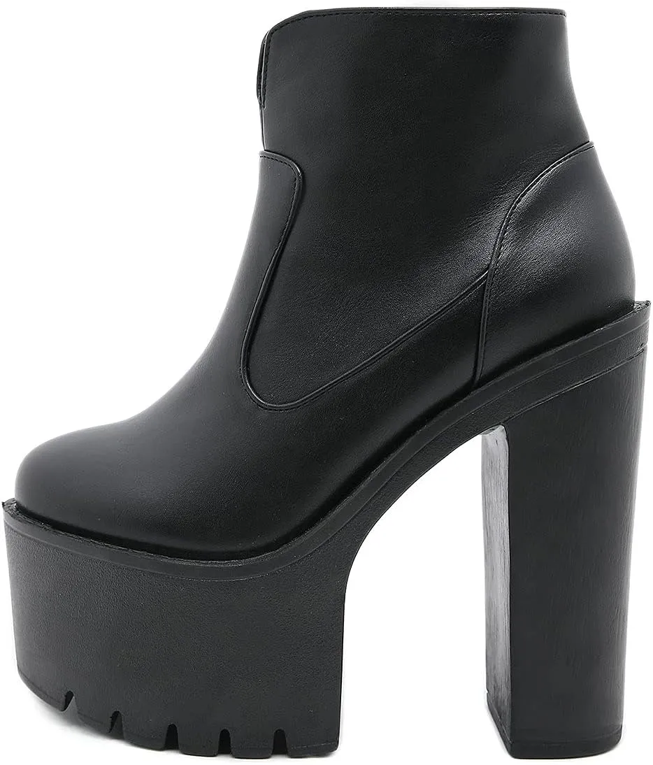 Trendenzy Womens Goth Platform Ankle Boots Chunky High Heel Round Toe Booties