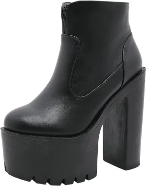 Trendenzy Womens Goth Platform Ankle Boots Chunky High Heel Round Toe Booties