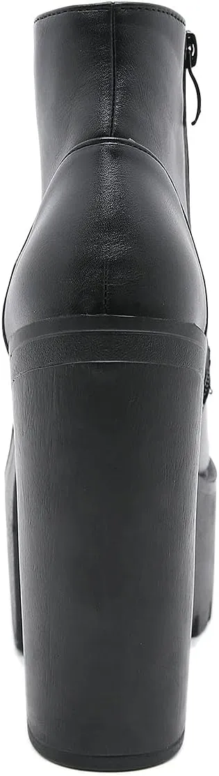 Trendenzy Womens Goth Platform Ankle Boots Chunky High Heel Round Toe Booties