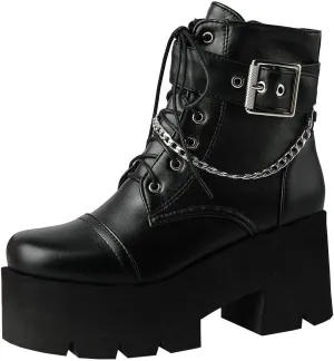 Trendenzy Womens Lace Up Chunky Heel Ankle Boots Goth Platform Combat Booties