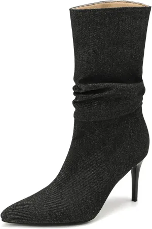 Uniquelly Womens Denim Stiletto Ankle Boots High Heel Booties Pointed Toe Side Zipper Dress Shoes