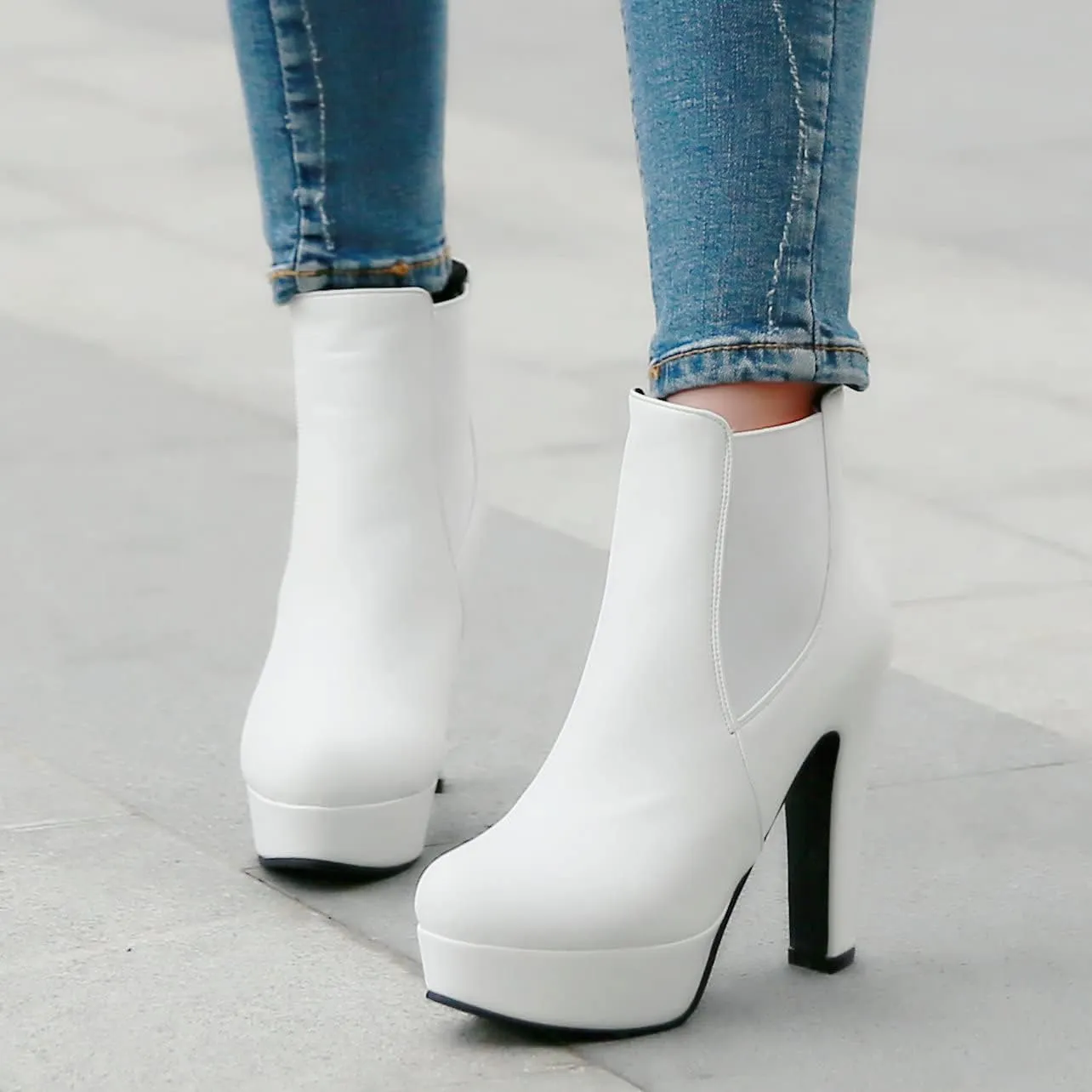 UniqueStride Womens Block High Heel Chelsea Booties Chunky Platform Ankle Boots