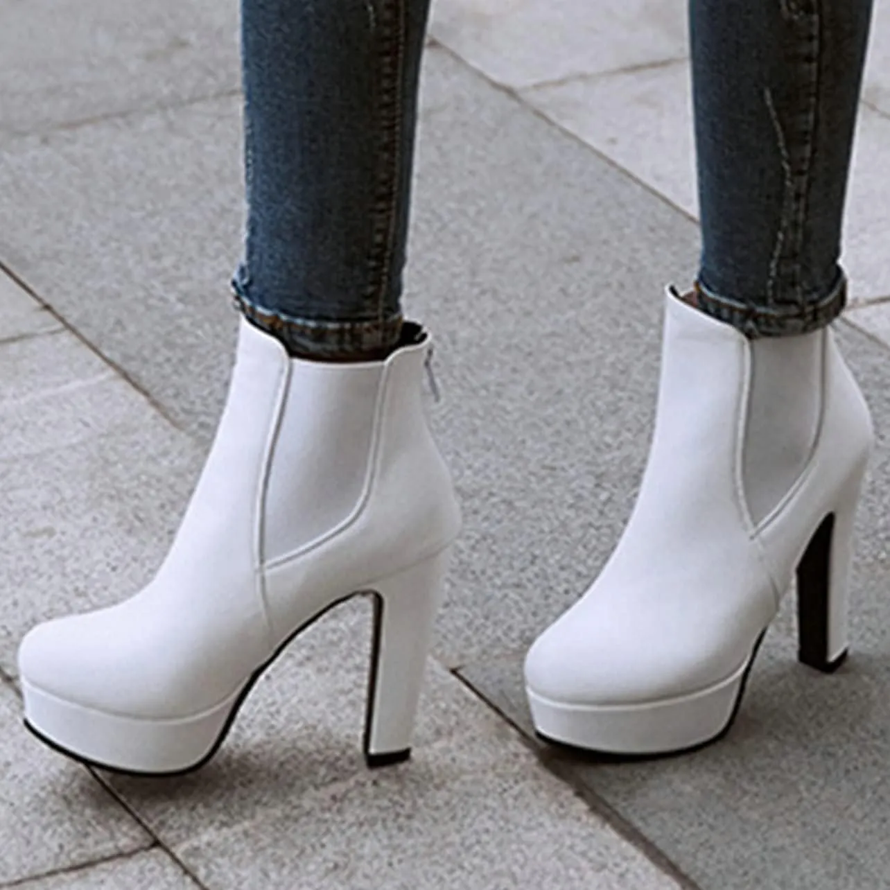 UniqueStride Womens Block High Heel Chelsea Booties Chunky Platform Ankle Boots