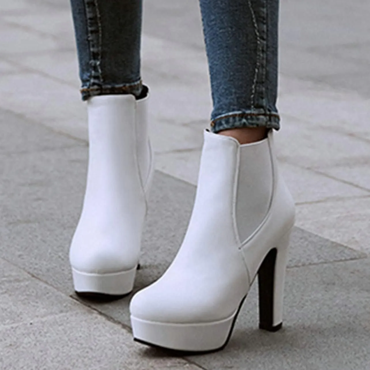 UniqueStride Womens Block High Heel Chelsea Booties Chunky Platform Ankle Boots