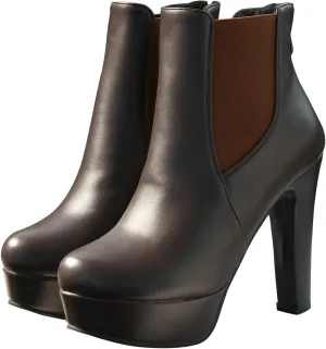 UniqueStride Womens Block High Heel Chelsea Booties Chunky Platform Ankle Boots