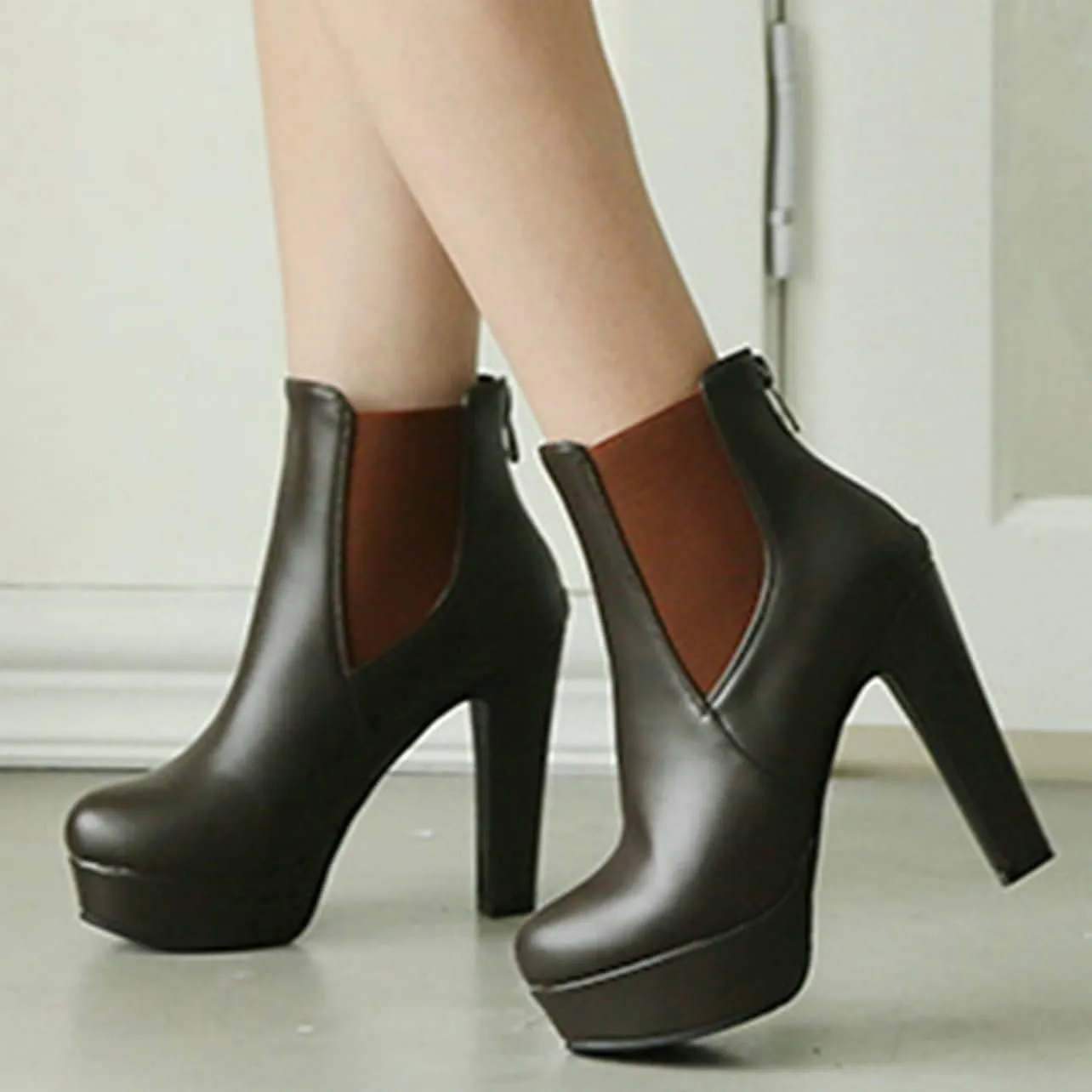 UniqueStride Womens Block High Heel Chelsea Booties Chunky Platform Ankle Boots