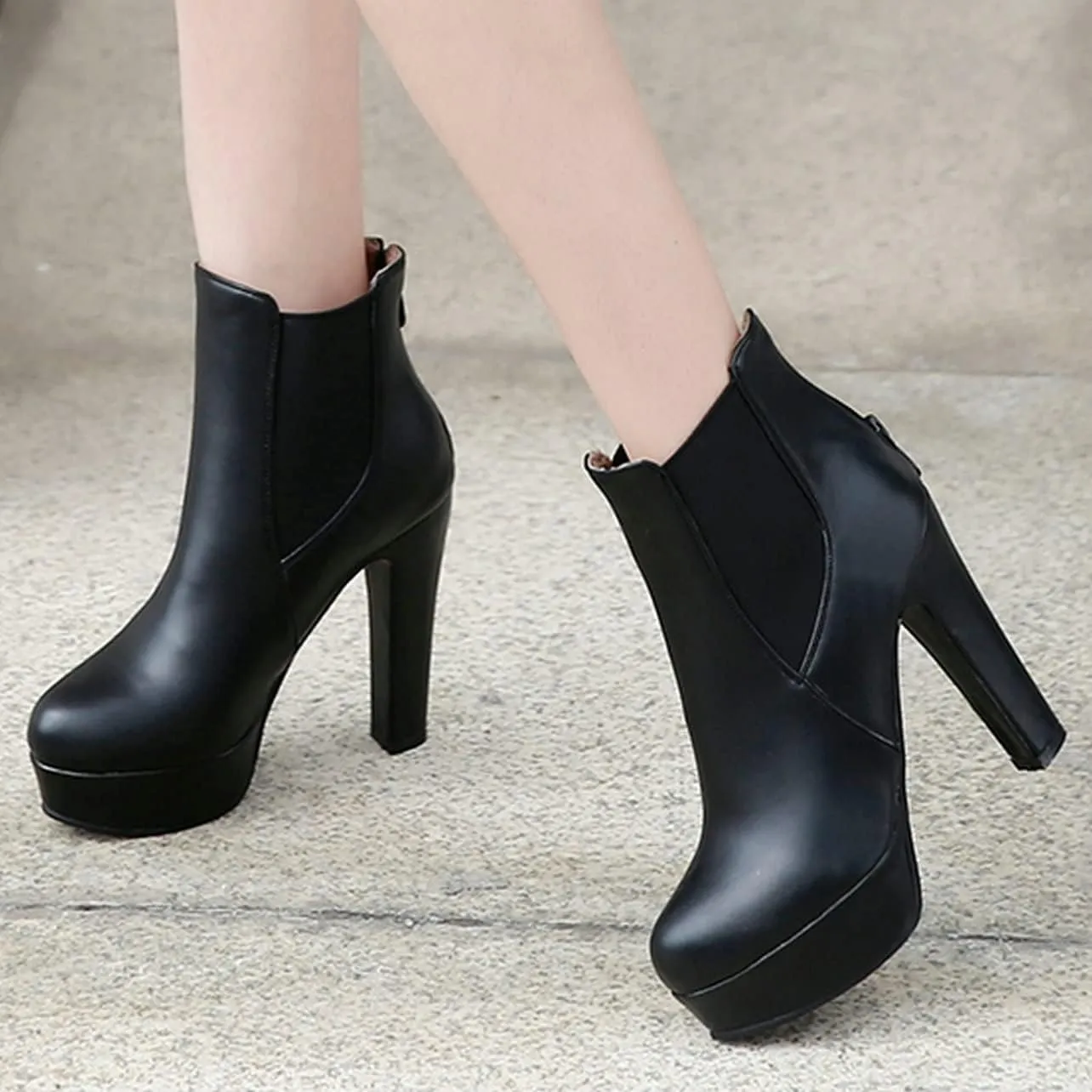 UniqueStride Womens Block High Heel Chelsea Booties Chunky Platform Ankle Boots