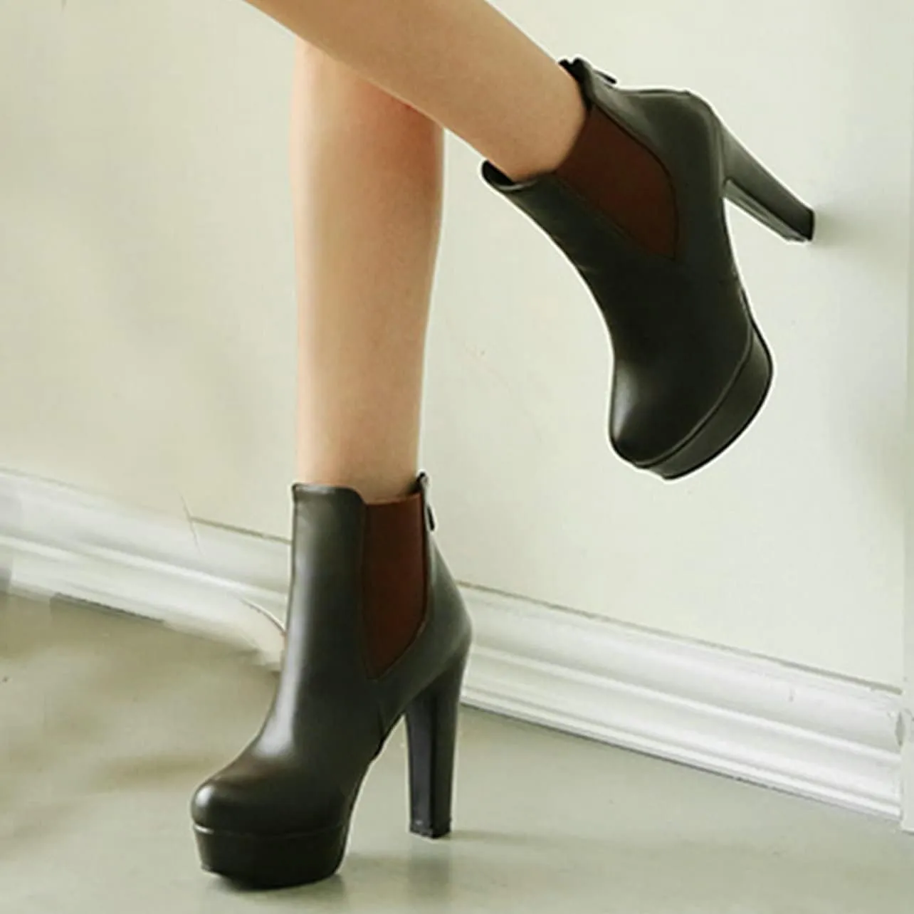 UniqueStride Womens Block High Heel Chelsea Booties Chunky Platform Ankle Boots