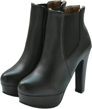UniqueStride Womens Block High Heel Chelsea Booties Chunky Platform Ankle Boots