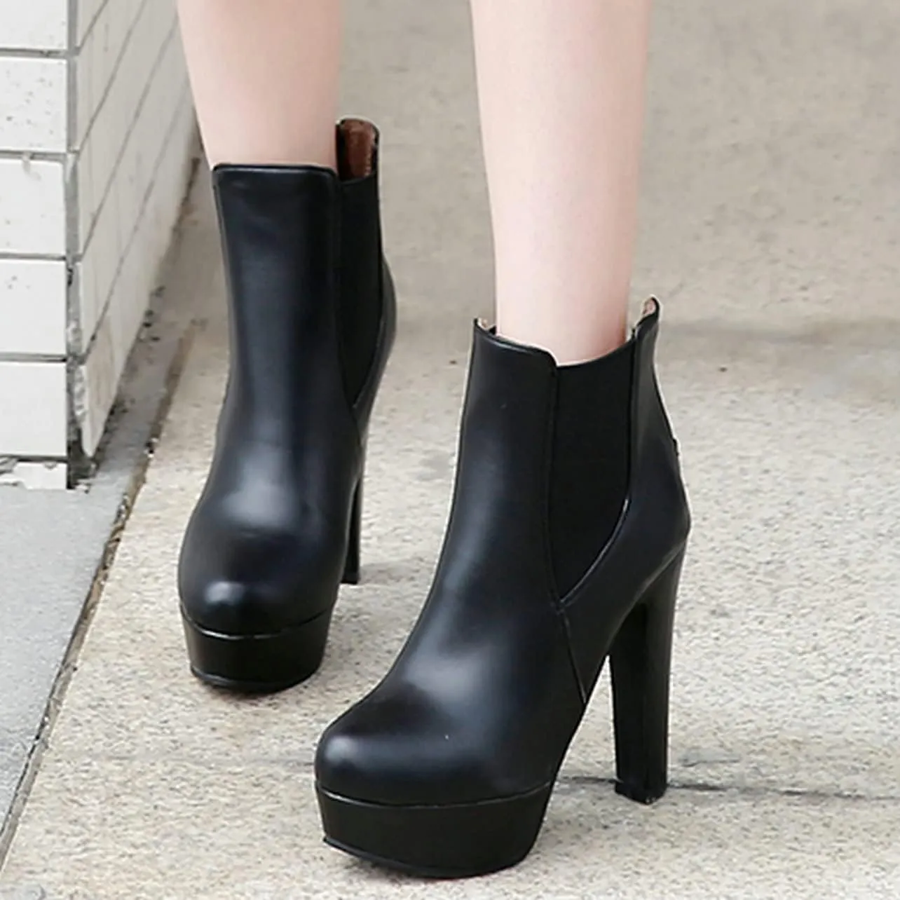 UniqueStride Womens Block High Heel Chelsea Booties Chunky Platform Ankle Boots