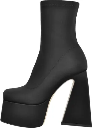 VERISSON Women's Ankle Boots Square Toe Chunky Heels Platform Patent Leather Shoes