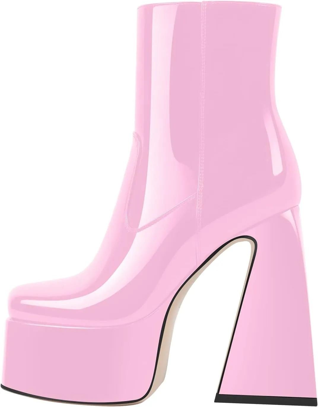 VERISSON Women's Ankle Boots Square Toe Chunky Heels Platform Patent Leather Shoes