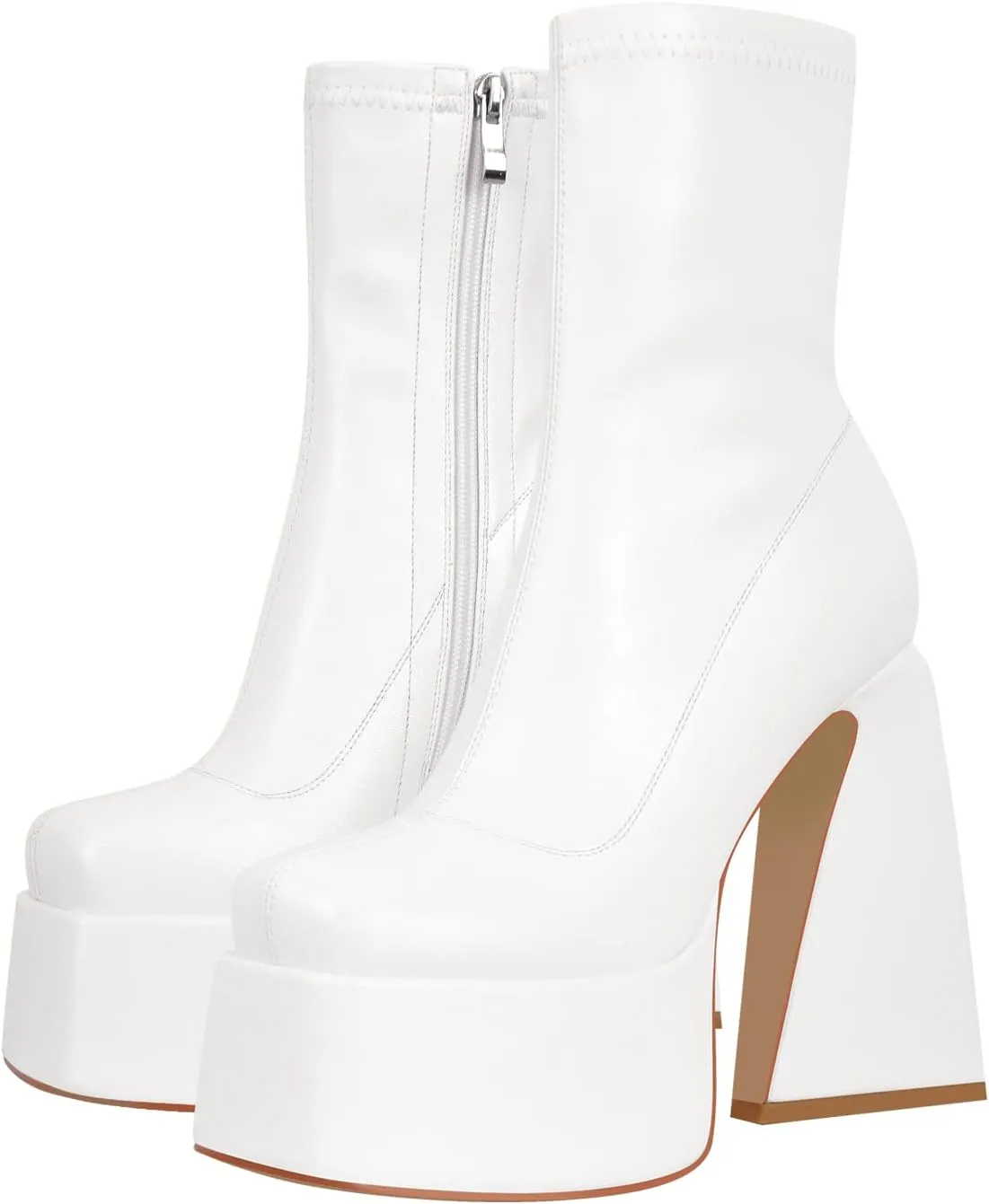 VERISSON Women's Ankle Boots Square Toe Chunky Heels Platform Patent Leather Shoes