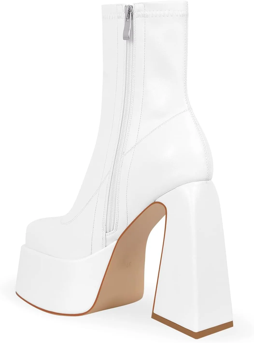 VERISSON Women's Ankle Boots Square Toe Chunky Heels Platform Patent Leather Shoes