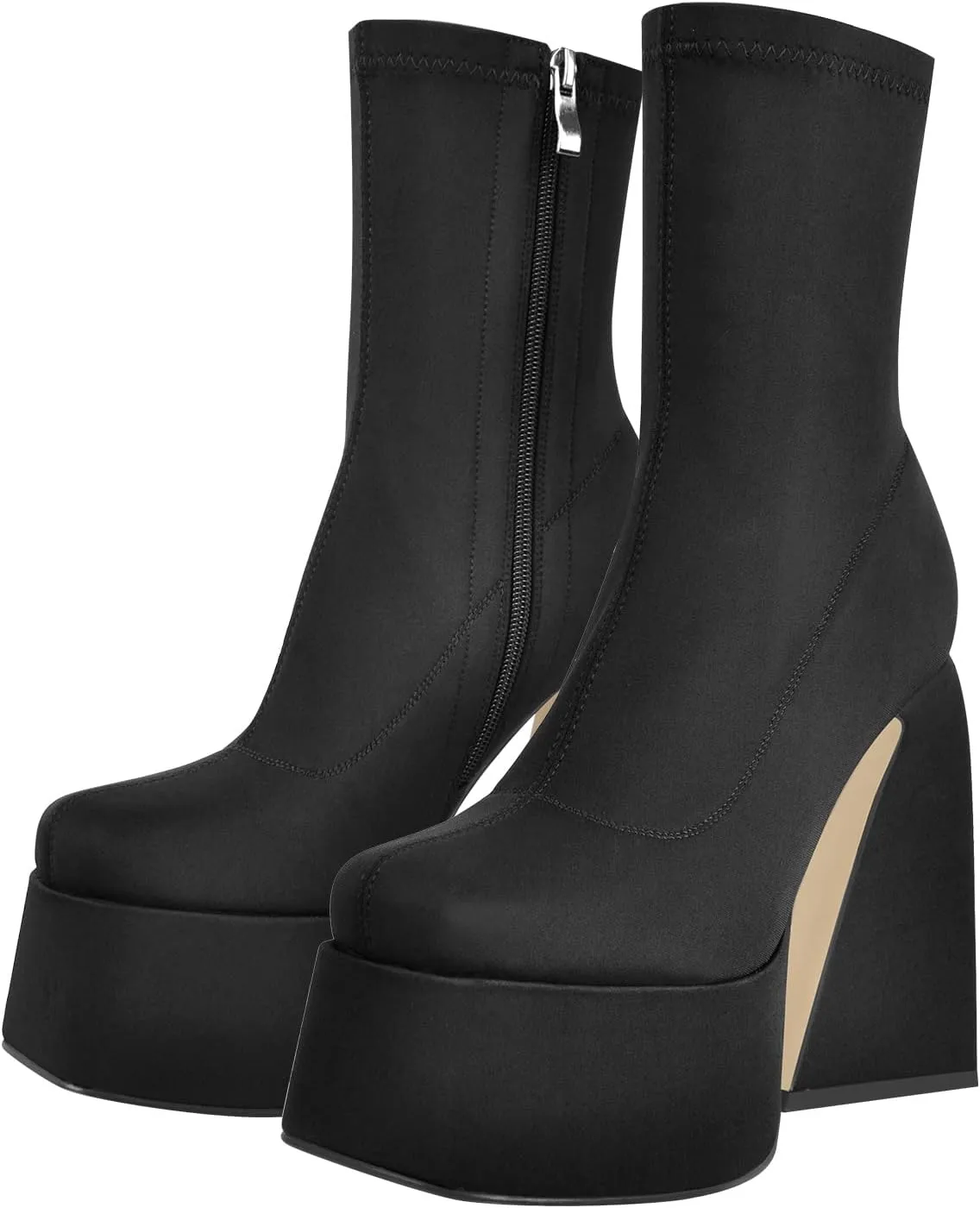 VERISSON Women's Ankle Boots Square Toe Chunky Heels Platform Patent Leather Shoes