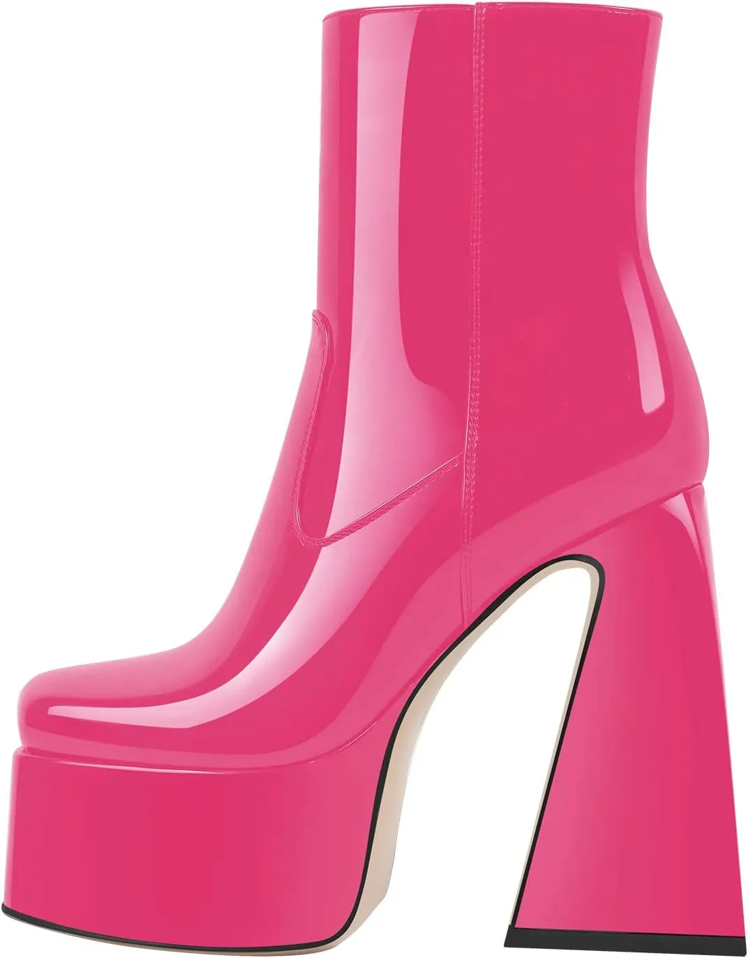 VERISSON Women's Ankle Boots Square Toe Chunky Heels Platform Patent Leather Shoes