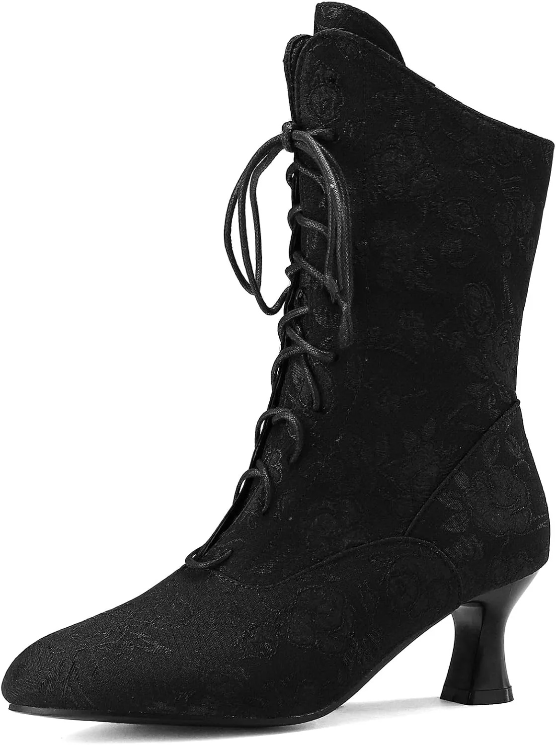 Victorian Boots for Women Vintage Granny Boots Renaissance Mid Calf Boots Costume Lace Up Low Heel Goth Boots with Zipper