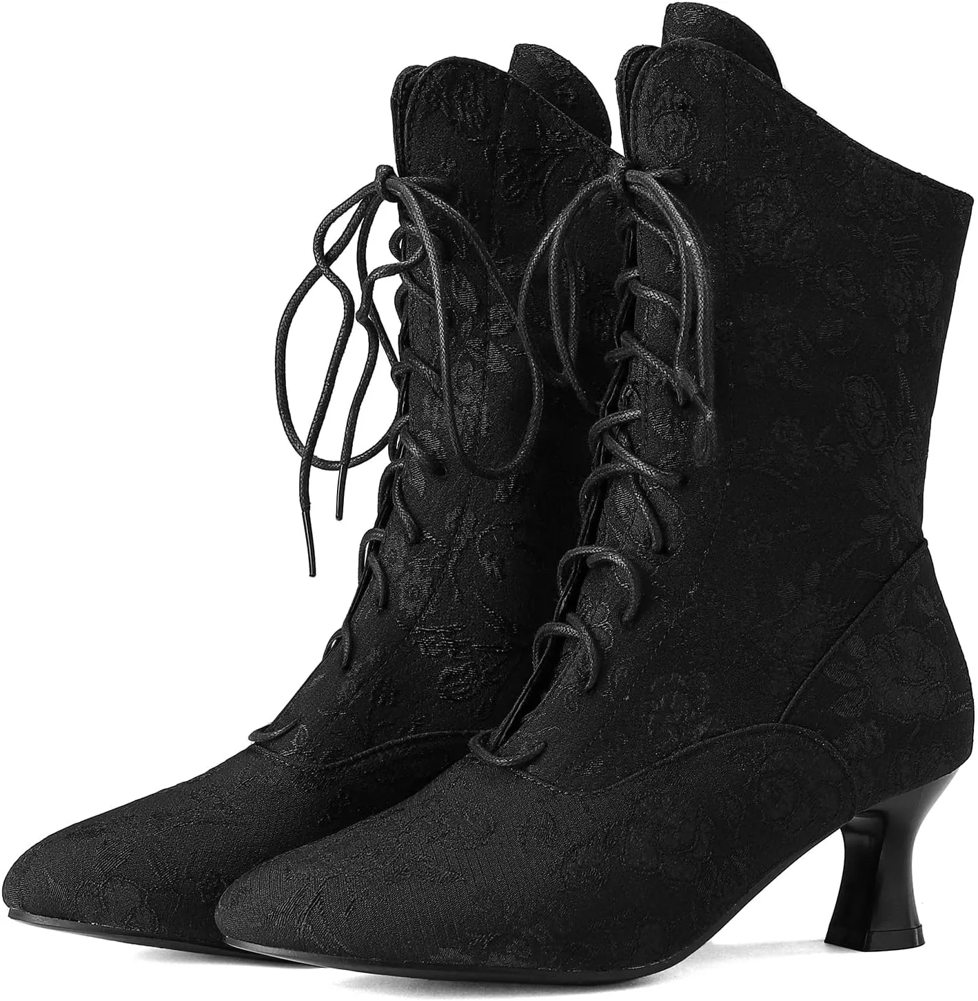 Victorian Boots for Women Vintage Granny Boots Renaissance Mid Calf Boots Costume Lace Up Low Heel Goth Boots with Zipper