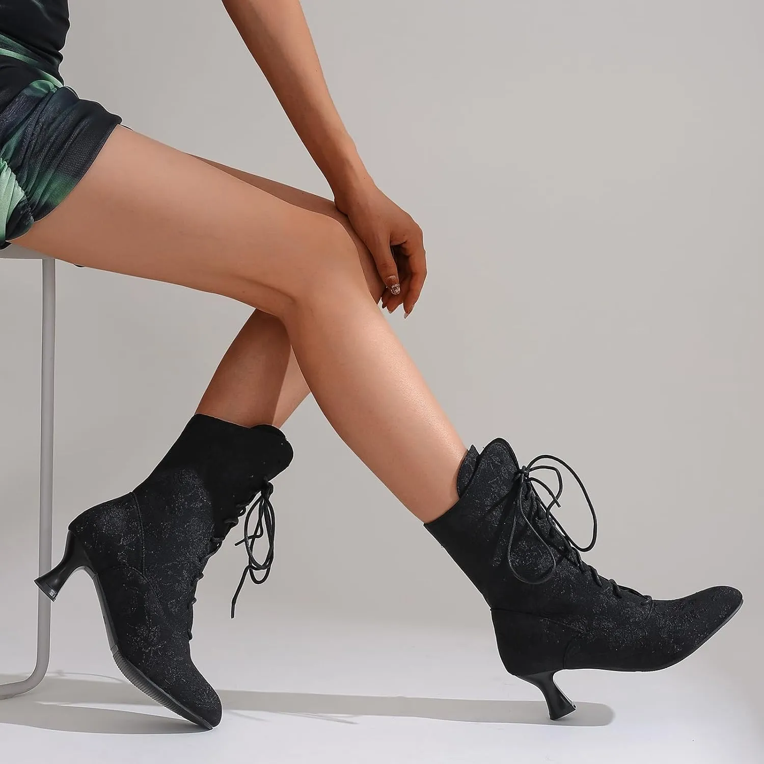 Victorian Boots for Women Vintage Granny Boots Renaissance Mid Calf Boots Costume Lace Up Low Heel Goth Boots with Zipper