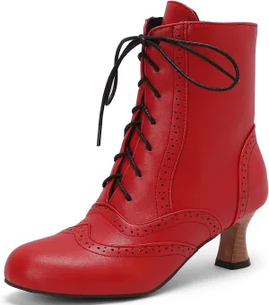 Victorian Boots for Women Vintage Lace Up Ankle Boots Costume Goth Booties Halloween Witch Stuff Cuban Heel Granny Boots