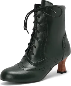 Victorian Boots for Women Vintage Lace Up Ankle Boots Costume Goth Booties Halloween Witch Stuff Cuban Heel Granny Boots