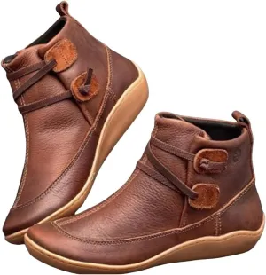 Vintage Arch Support Ankle Booties for Women's Fashion Lace Up Zipper Flat Low Heel Outdoor Walking Boots Shoes