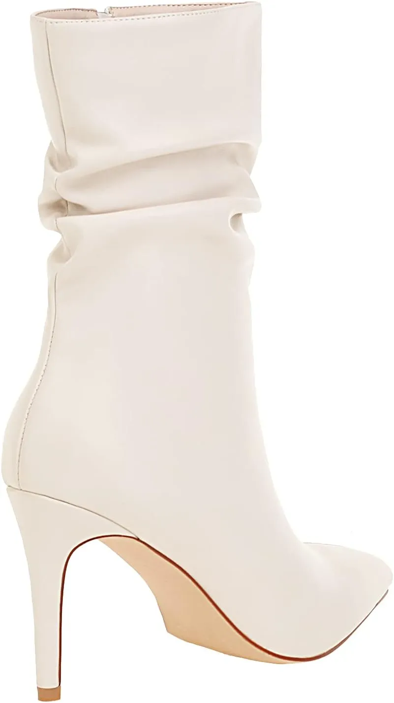 vivianly Womens Pointed Toe Heel Boots Stiletto Heels Mid-Calf Boots Zipper Booties