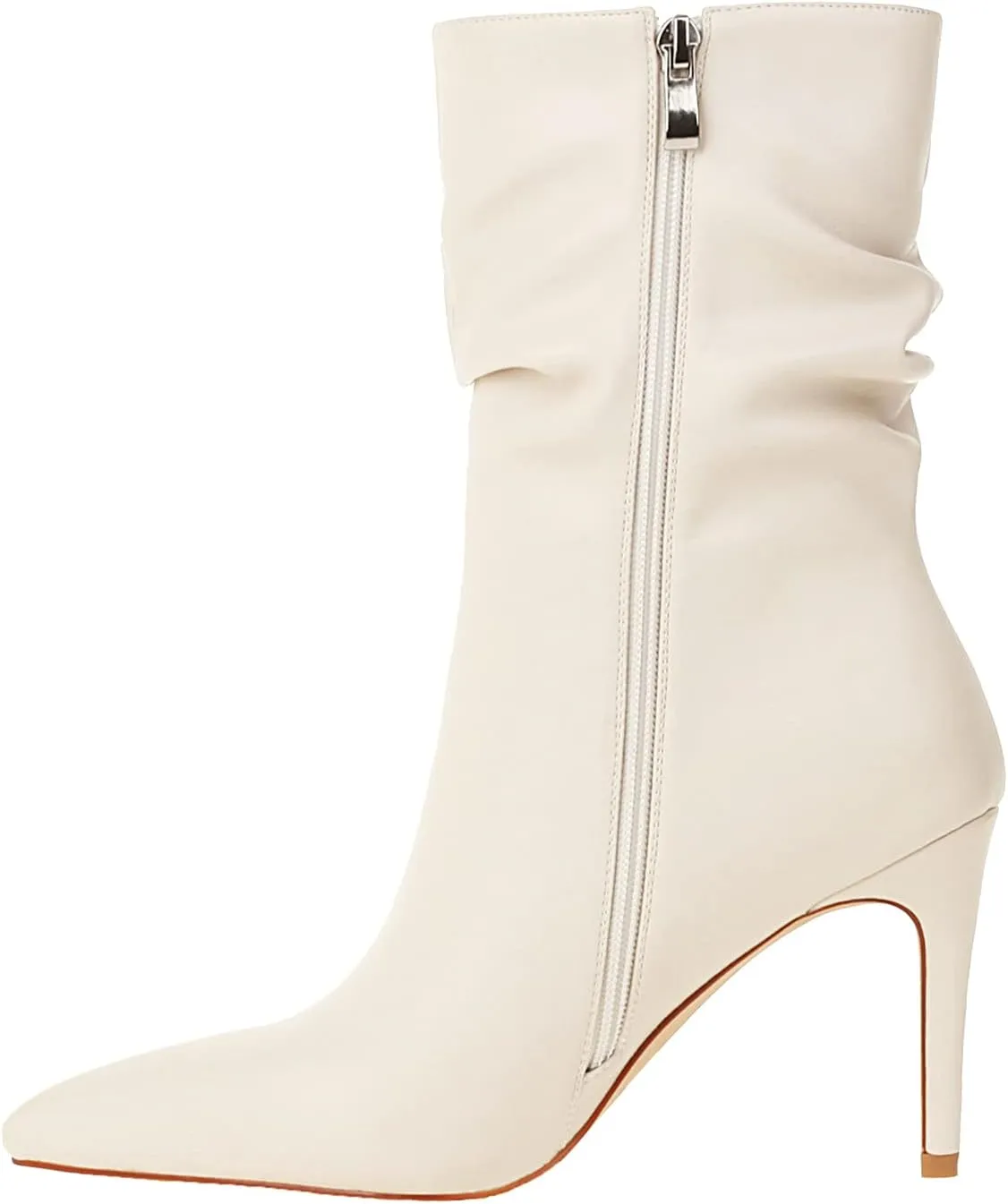 vivianly Womens Pointed Toe Heel Boots Stiletto Heels Mid-Calf Boots Zipper Booties