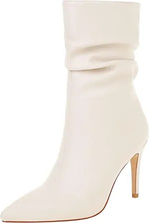 vivianly Womens Pointed Toe Heel Boots Stiletto Heels Mid-Calf Boots Zipper Booties