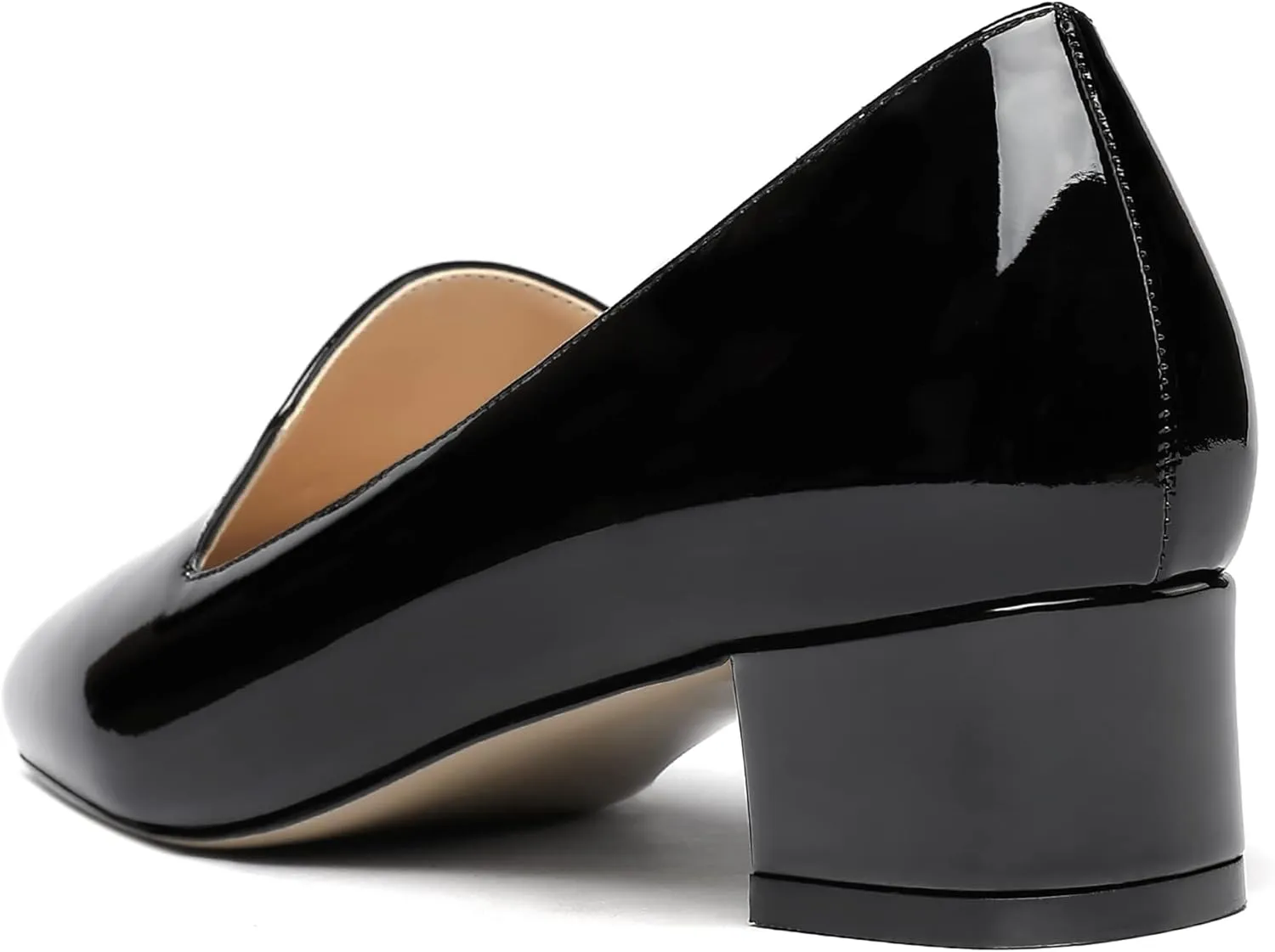WAYDERNS Women's Patent Square Toe Slip On Mules Chunky Low Heel Pumps Shoes 1.5 Inch