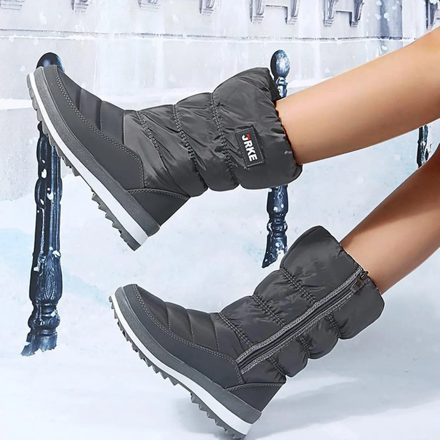Winter Boots For Women Cotton Snow Boots Furry Lace-Up Hiking Booties Keep Warm Winter Ankle Short Booties