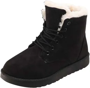 Winter Boots For Women Cotton Snow Boots Furry Lace-Up Hiking Booties Keep Warm Winter Ankle Short Booties