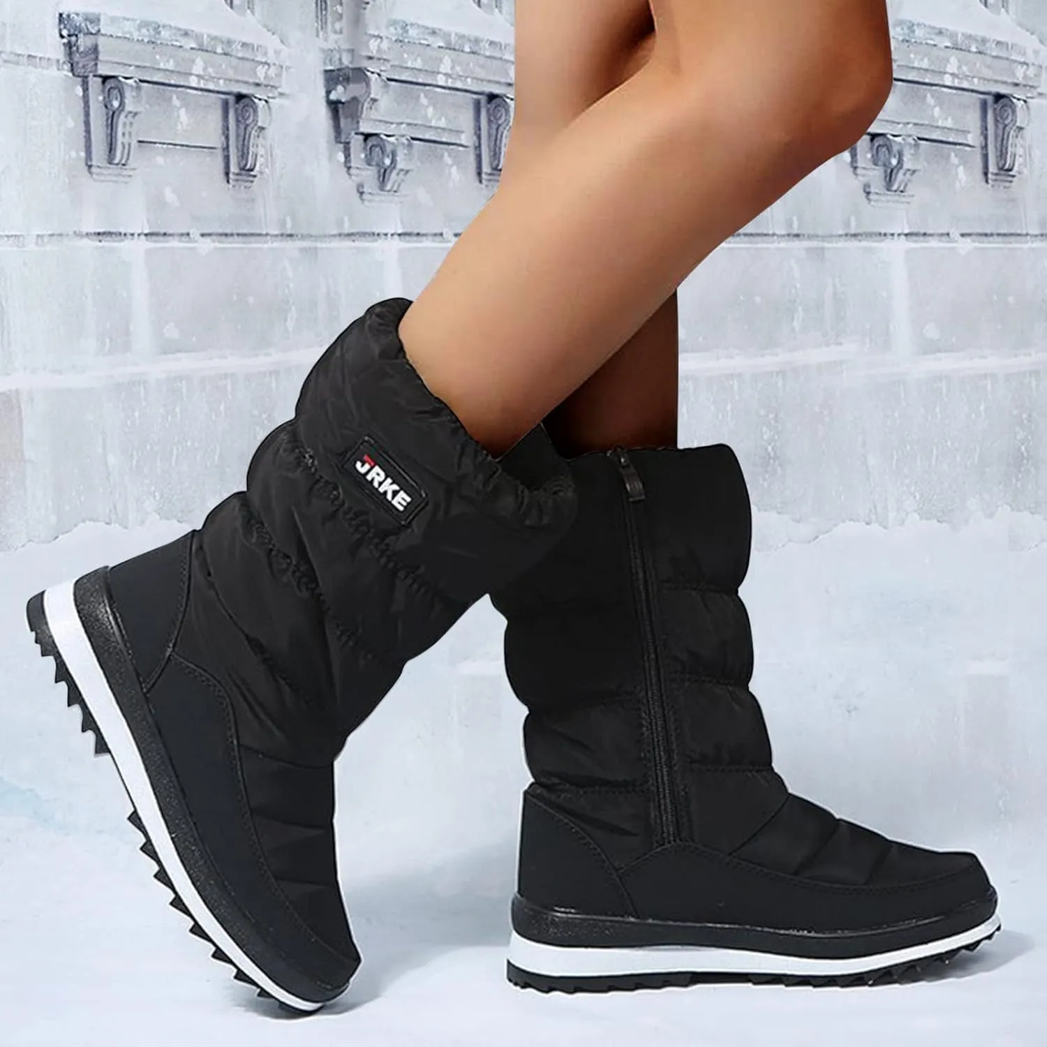 Winter Boots For Women Cotton Snow Boots Furry Lace-Up Hiking Booties Keep Warm Winter Ankle Short Booties