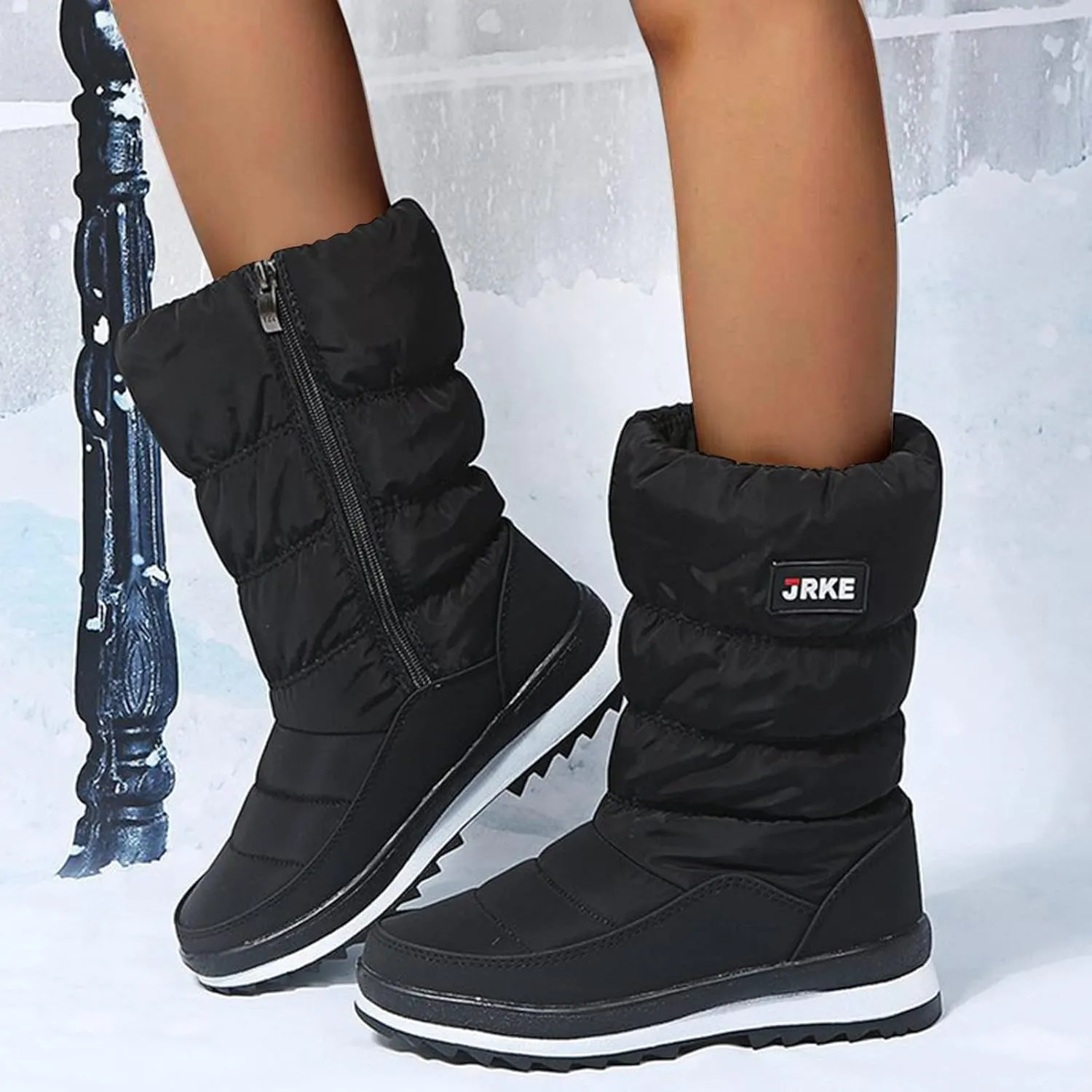 Winter Boots For Women Cotton Snow Boots Furry Lace-Up Hiking Booties Keep Warm Winter Ankle Short Booties