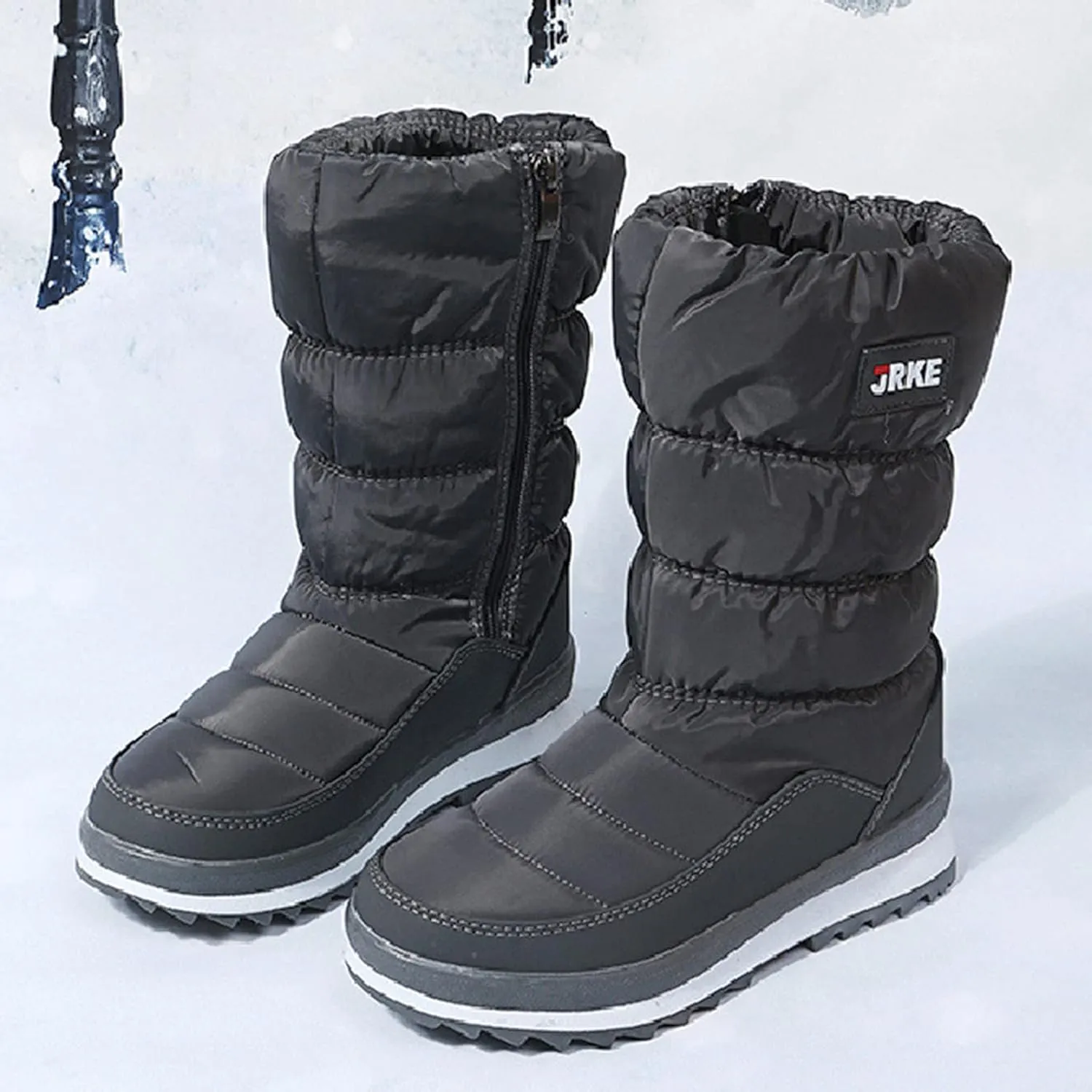 Winter Boots For Women Cotton Snow Boots Furry Lace-Up Hiking Booties Keep Warm Winter Ankle Short Booties
