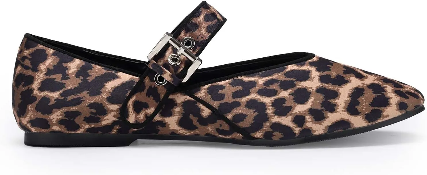 Women Leopard Ballet Flats Mary Jane Leopard Flats for Women Leopard Mary Jane Flats with Buckle Strap Comfortable Leopard Ballerina Flat Shoes